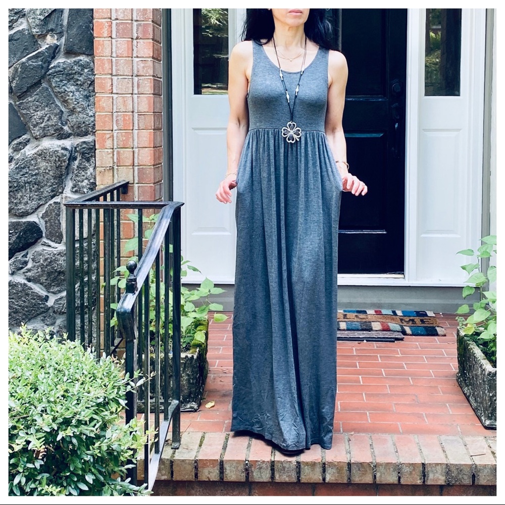 CHARCOAL GREY MAXI DRESS WITH SIDE POCKETS - Picture 9 of 9